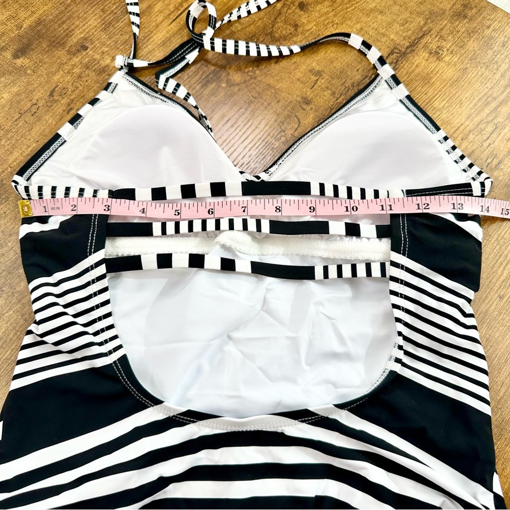 La Blanca Fine Line Halter, Black and White Chevron One-Piece Swimsuit - Picture 13 of 16